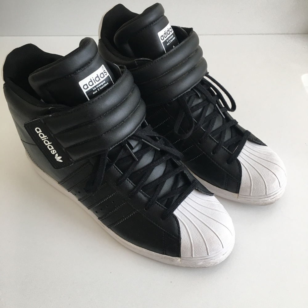 Adidas Superstar Up Strap Black White Hidden Wedge Sneaker Women’s 10 S81350